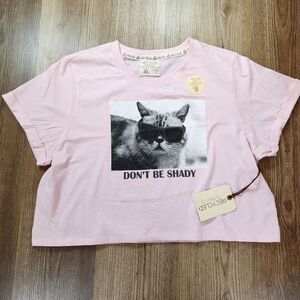 🔹️Recycled Threads Pink "Don't Be Shady" Cool Cat Crop Top XLarge